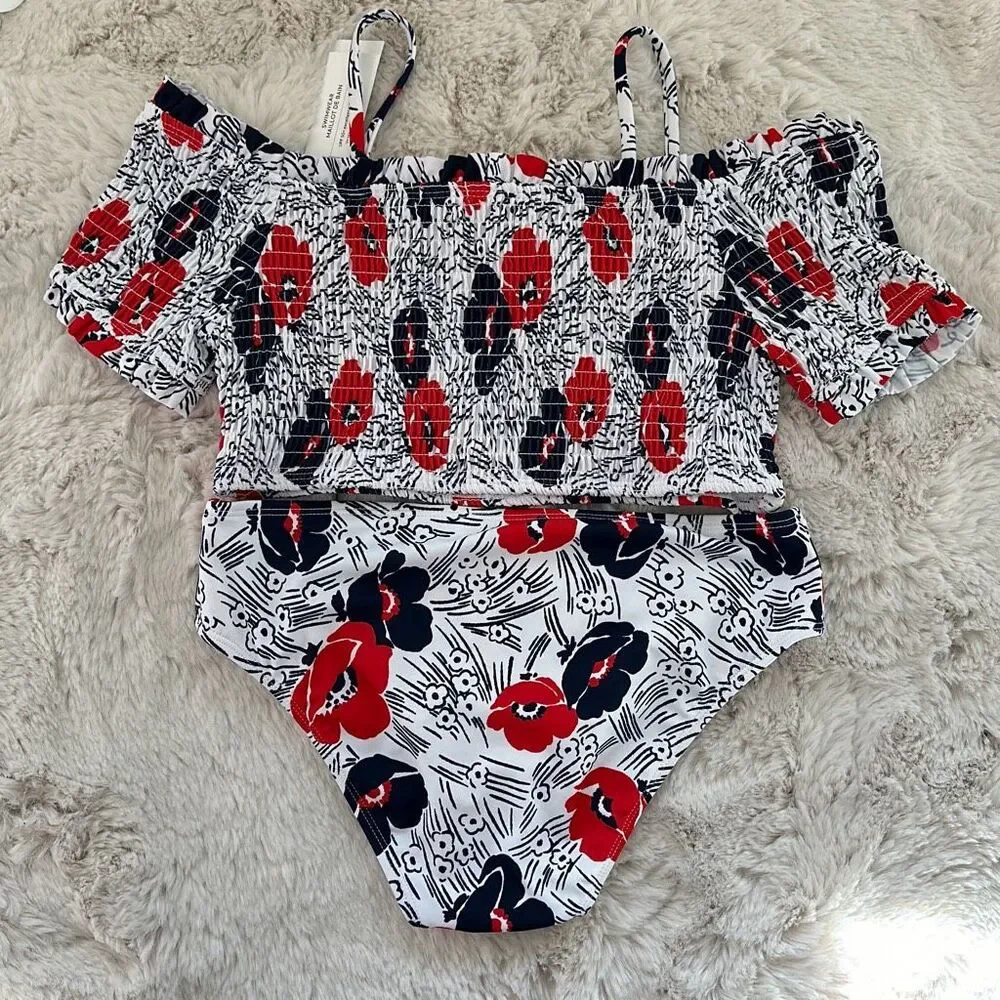 Janie and Jack Recycled Floral Cold Shoulder Back 2-Piece Swimsuit Size 16 Girls